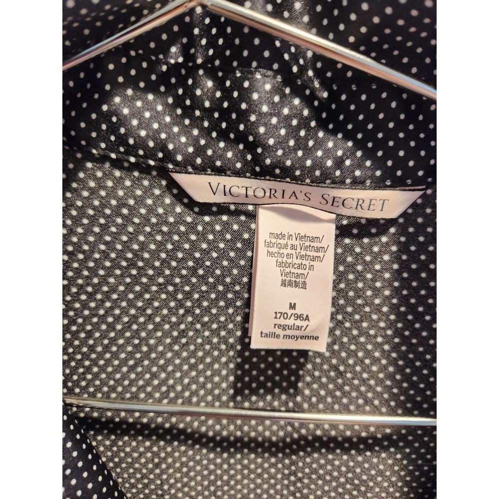 Victoria's Secret Satin Black Polka Dot Pajama Top Size M Medium Button Down - Picture 3 of 3
